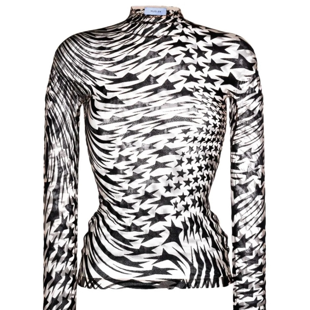 MUGLER Star Mesh flocked long-sleeve top